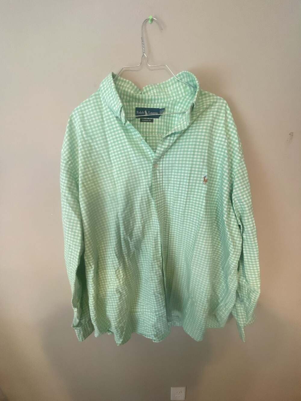 Ralph Lauren Classic Fit Long Sleeve Linen Gingham Button-Down Shirt 2XB